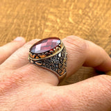 Ottoman Style Men's Handmade Red Stone Ring - TryAladdin