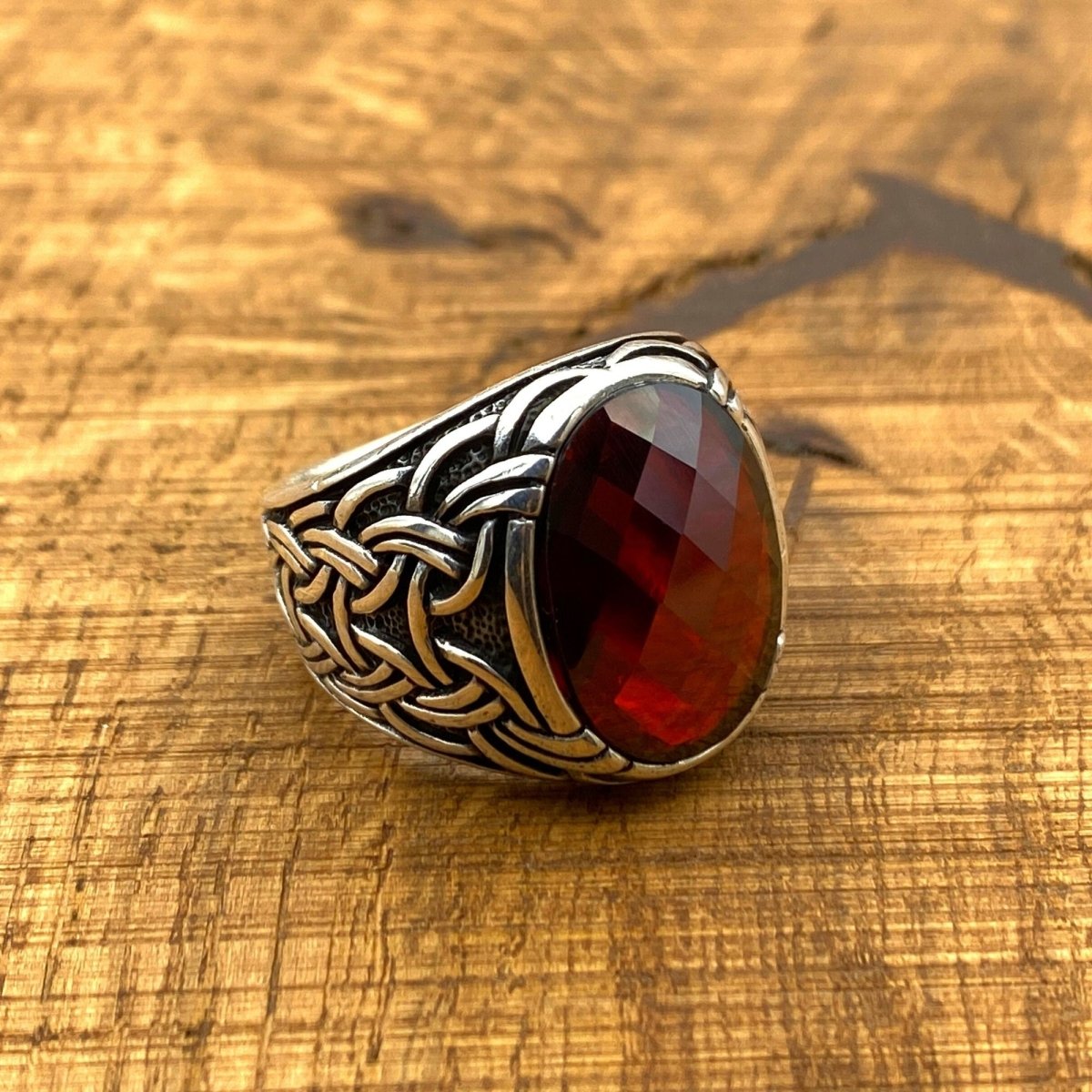 Oval Red Zircon Ottoman Silver Ring - TryAladdin