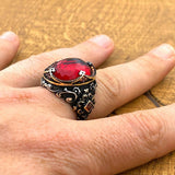 Oval Red Zircon Ottoman Style Ring - TryAladdin