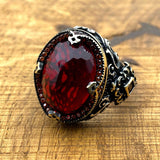 Oval Red Zircon Ottoman Style Ring - TryAladdin