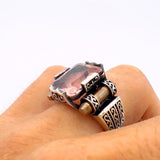 Pink Morganite Gemstone Unisex Silver Ring - TryAladdin