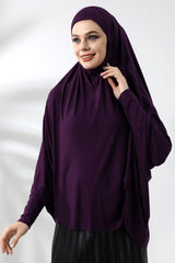 Plum Ready to Wear Practical Hijab with Sleeve Combed Cotton Souffle Scarf Hijab - TryAladdin