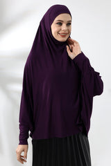 Plum Ready to Wear Practical Hijab with Sleeve Combed Cotton Souffle Scarf Hijab - TryAladdin