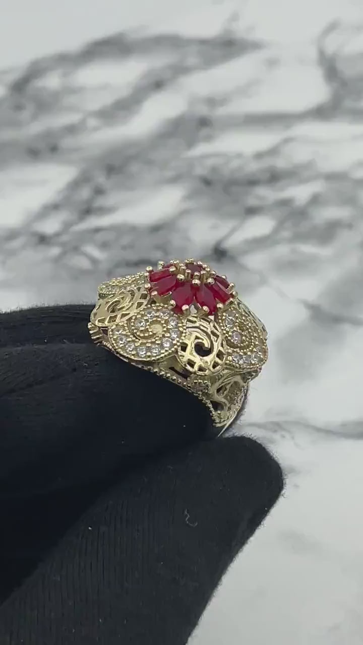 Bijoux d'Istanbul | Bague en argent vintage faite à la main avec design turc en rubis