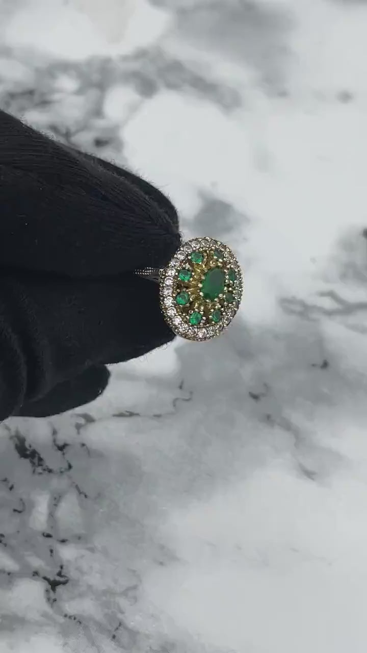 Bijoux d'Istanbul | Bague en argent faite à la main de style ottoman émeraude