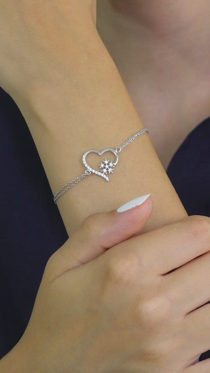 Taki | Bracelet en argent en forme de cœur avec flocon de neige - Cadeau de Saint-Valentin