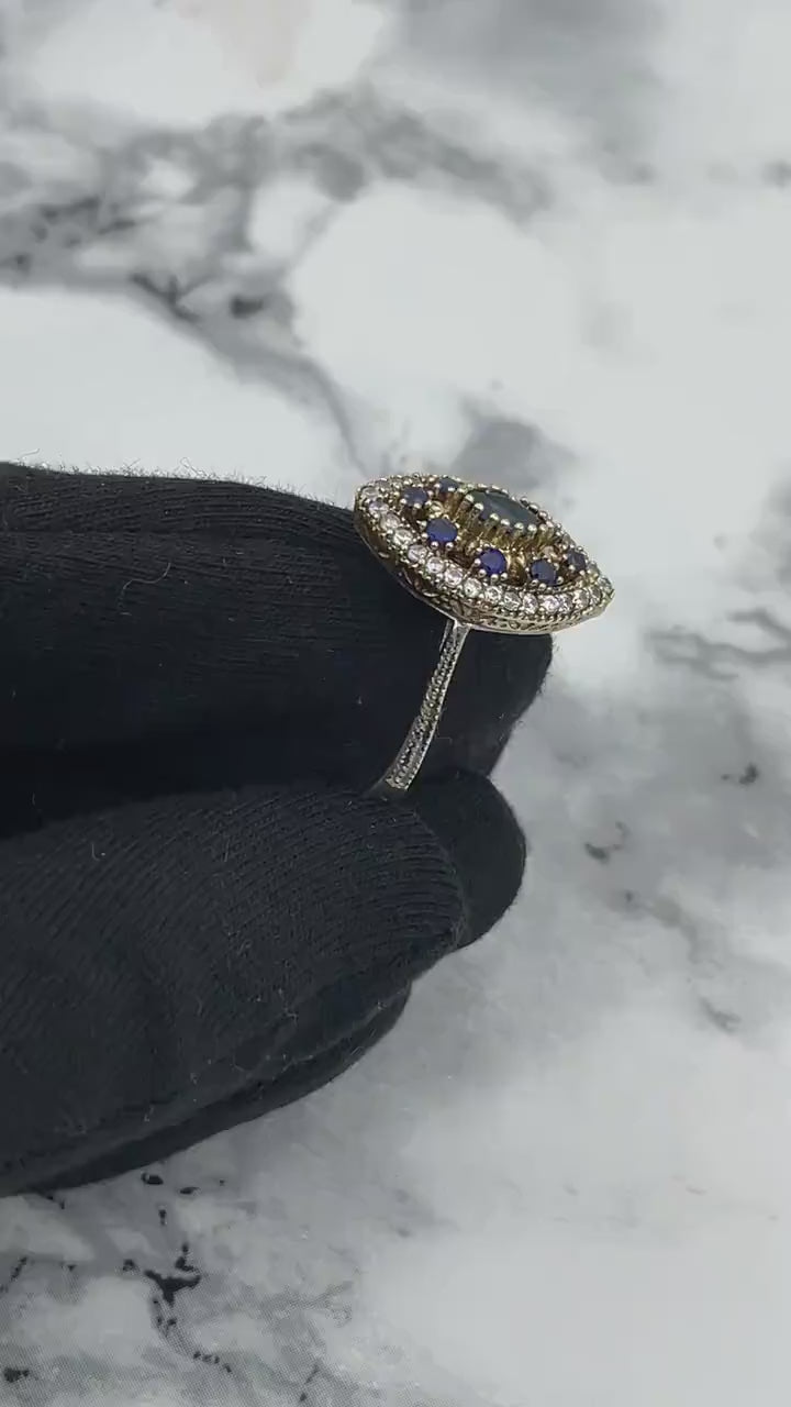 Bijoux d'Istanbul | Bague en argent fait main style ottoman marquise saphir