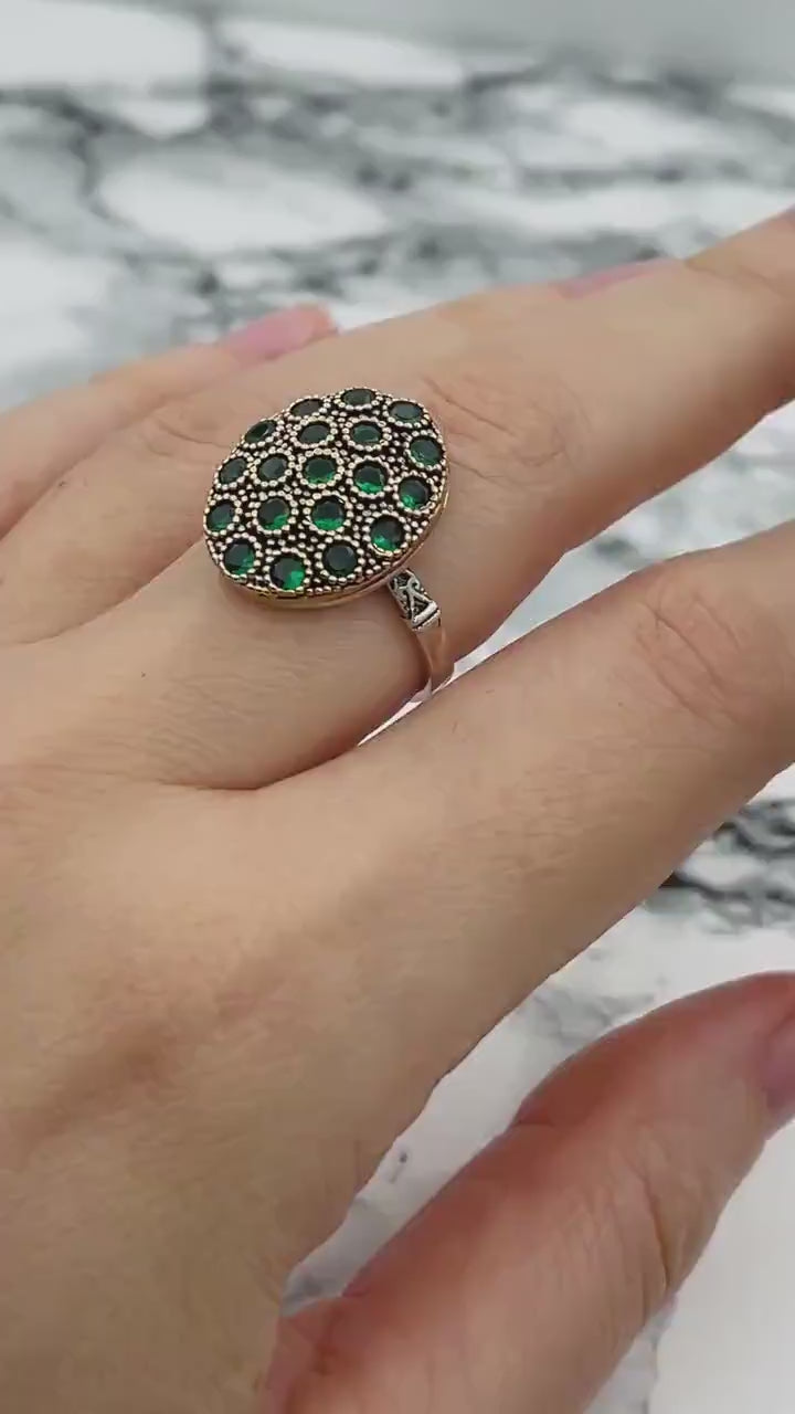 Bijoux d'Istanbul | Bague en argent faite à la main de style ottoman émeraude