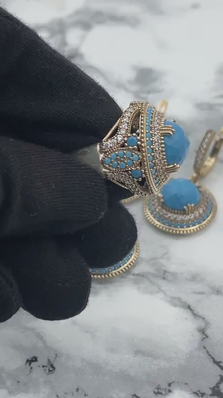 Bijoux d'Istanbul | Ensemble en argent fait main de style ottoman turquoise