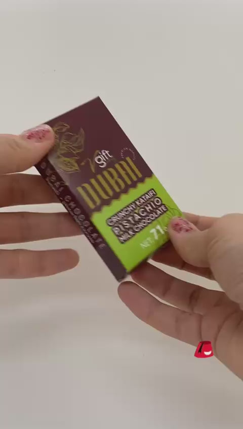 Barre de Chocolat Praliné Pistache Dubaï – Délice Croquant & Noisette 71gr