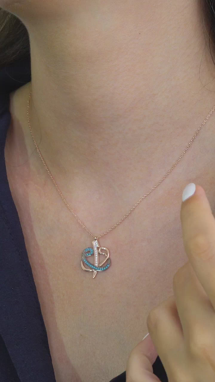 Taki | Collier en argent pour femmes motivé par l'islam avec lettres Double Waw Aleph et pierre turquoise