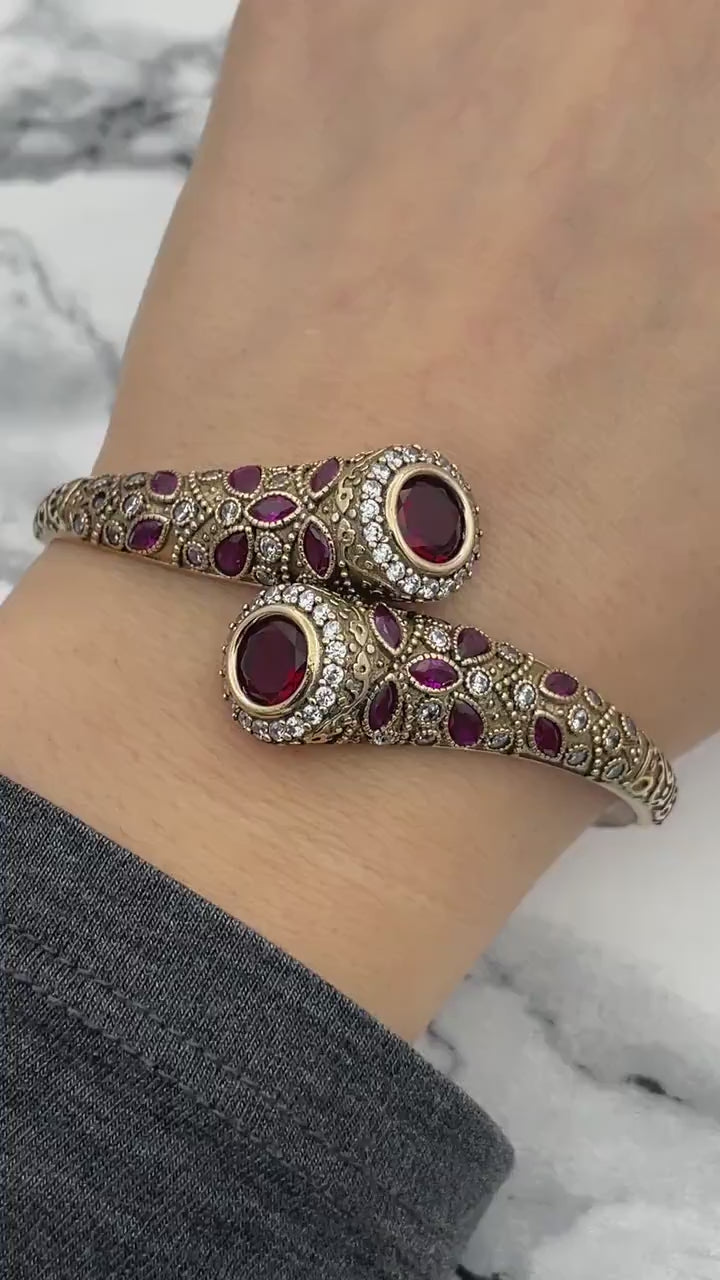 Bijoux d'Istanbul | Bracelet en argent de style ottoman en pierre rubis fait main