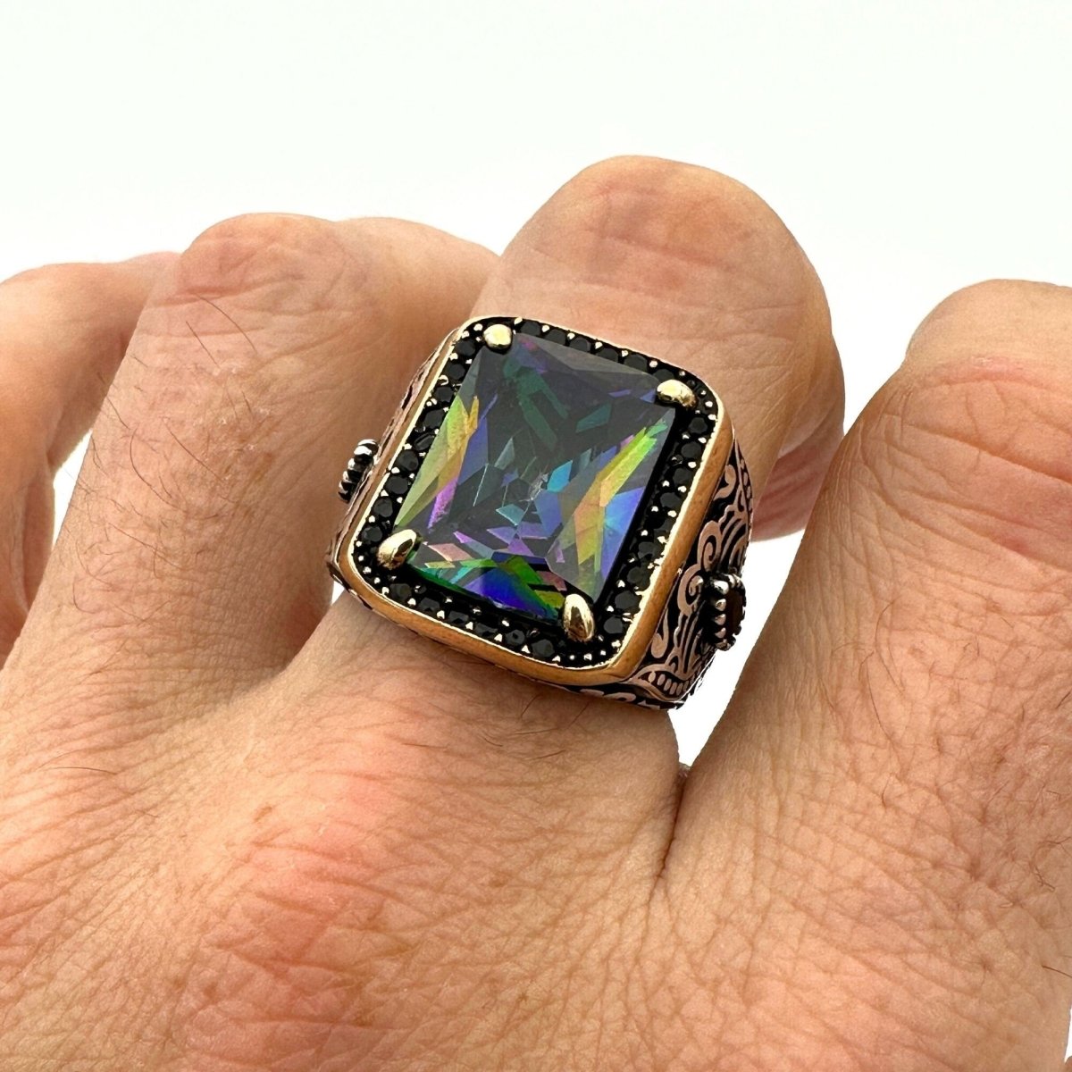 Rainbow Mystic Topaz Square Stone Men's Ring - TryAladdin