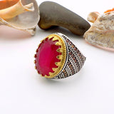 Red Oval Tourmaline Stone Men's Ring - TryAladdin