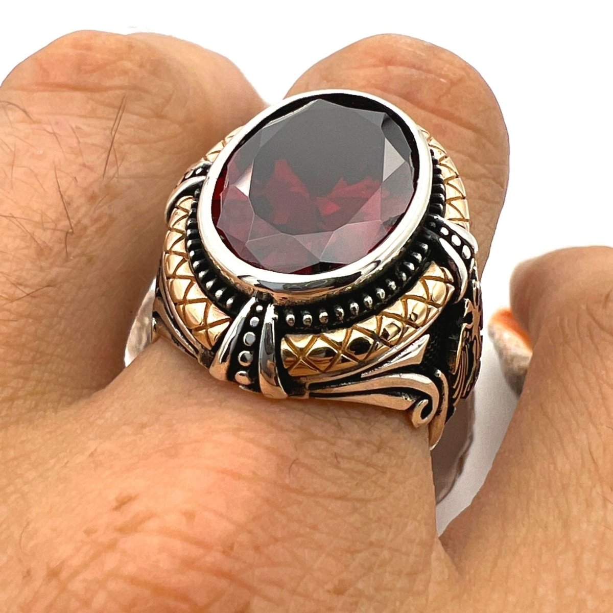 Red Ruby Double Headed Eagle Ring - TryAladdin