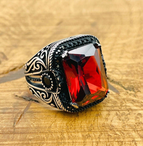 Red Stone Silver Ring - TryAladdin