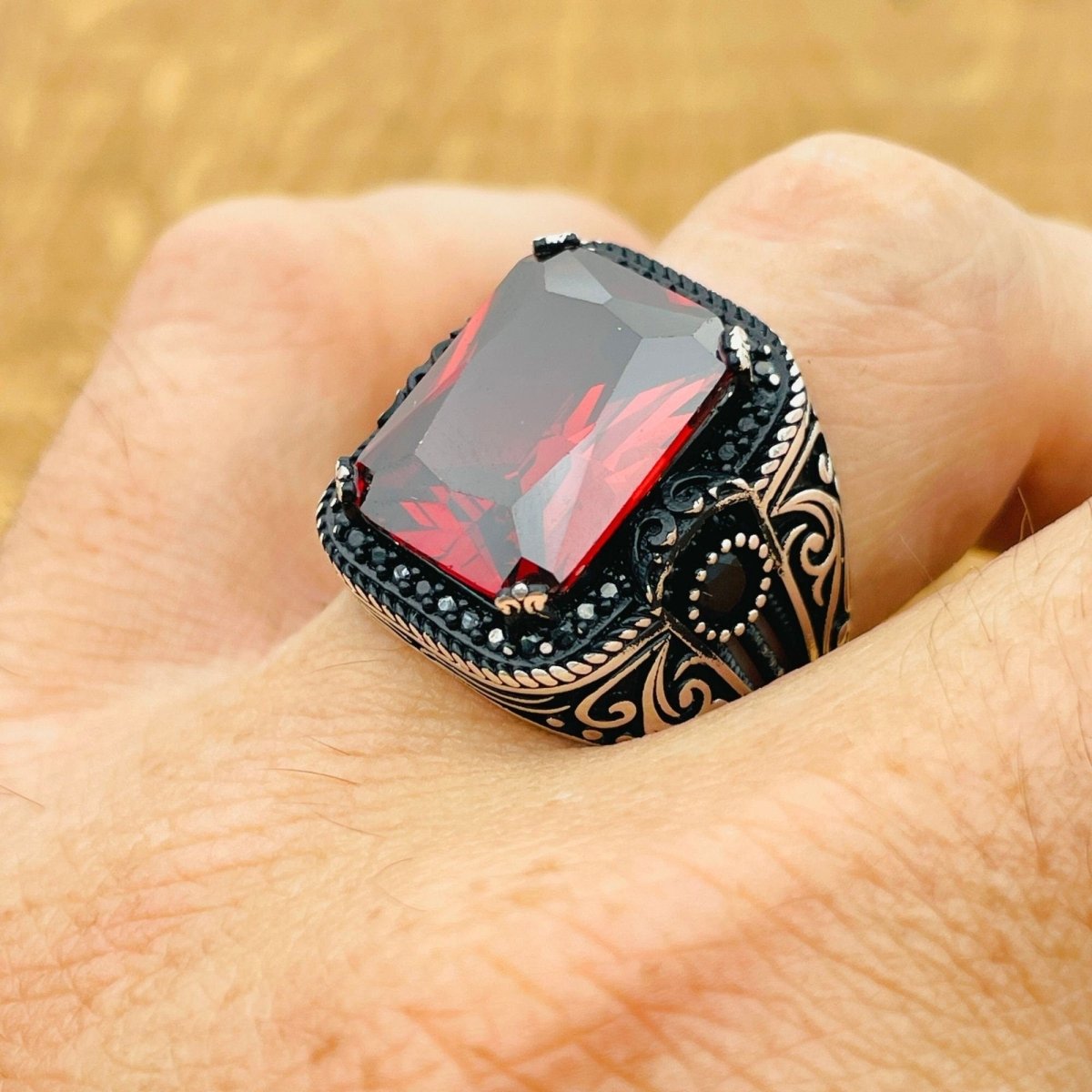 Red Stone Silver Ring - TryAladdin