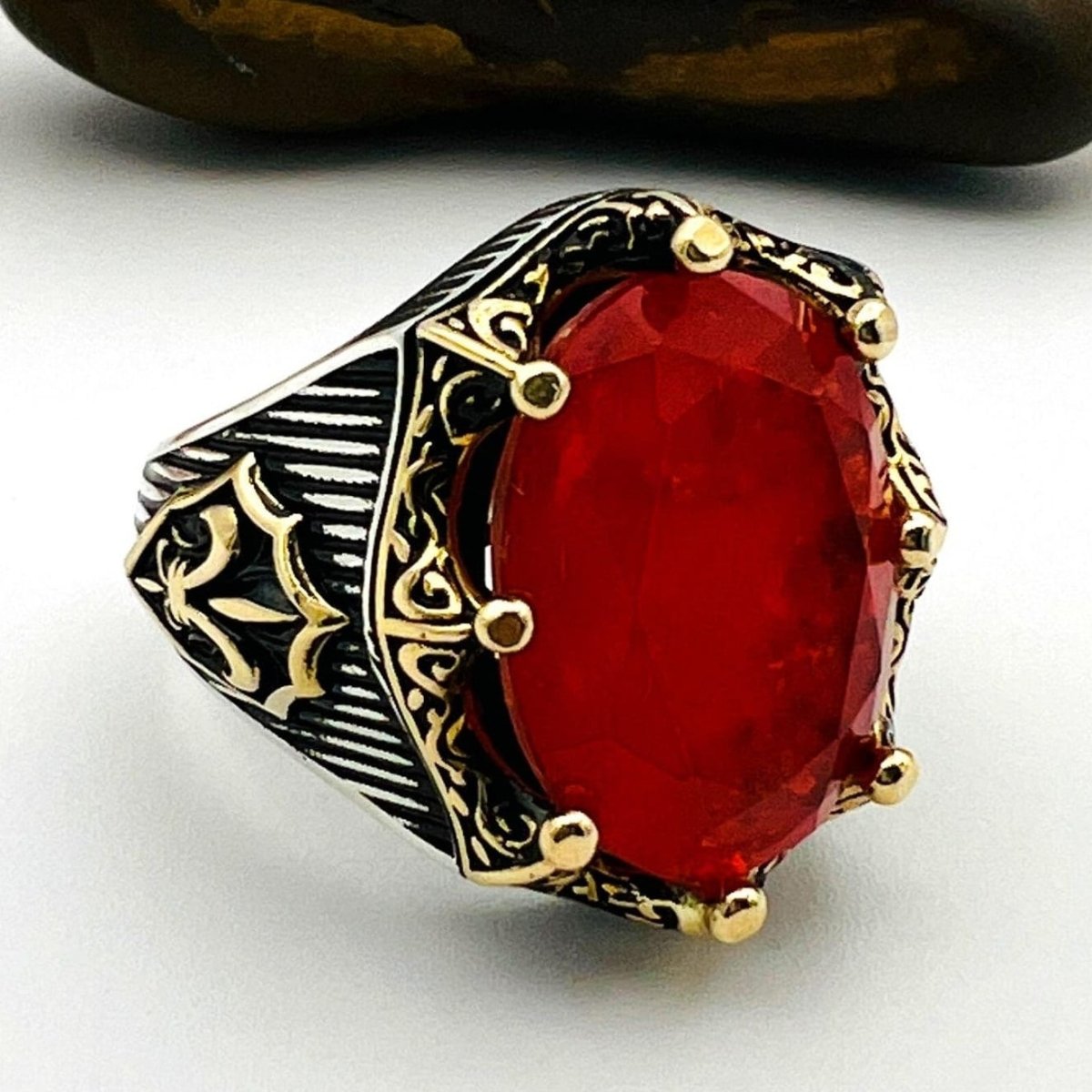 Red Tourmaline Oval Stone Men's Ring - TryAladdin