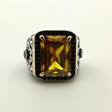 Square Yellow Citrine Stone Men's Ring - TryAladdin