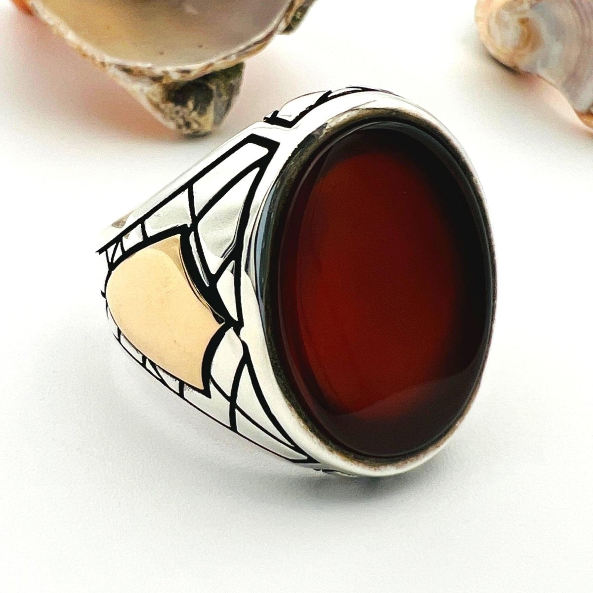 Step into Elegance with our Men's Red Agate Stone Ring - TryAladdin