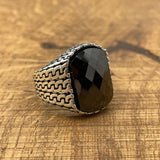 Sterling Silver 925 Handmade Black Zircon Men's Ring - TryAladdin