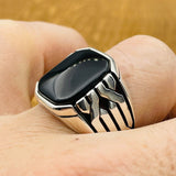 Sterling Silver 925 Handmade Onyx Stone Men's Ring - TryAladdin