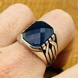 Sterling Silver 925 Handmade Sapphire Stone Men's Ring - TryAladdin