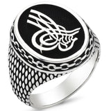 Taki | Men's Silver Ring Without Stone with Ottoman Tughra - TryAladdin