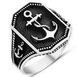 Taki | Ship Anchor Ship Rudder Oxidized Silver Men's Ring - TryAladdin