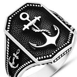 Taki | Ship Anchor Ship Rudder Oxidized Silver Men's Ring - TryAladdin