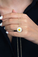 Taki | Gold Color Enameled Yellow Daisy Necklace - TryAladdin