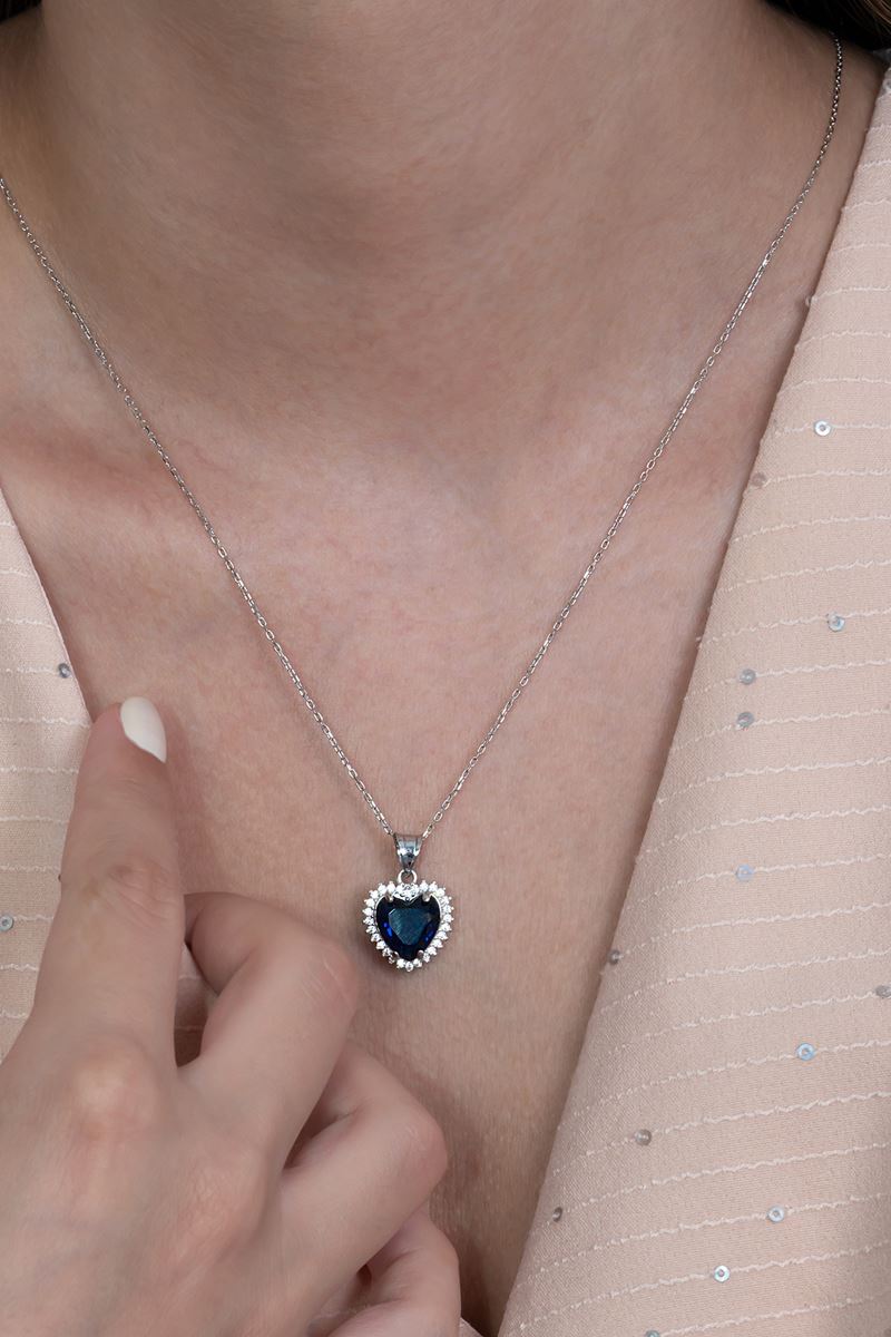 Taki | Titanic Heart of the Ocean v2 Navy Blue Sapphire Silver Necklace - TryAladdin