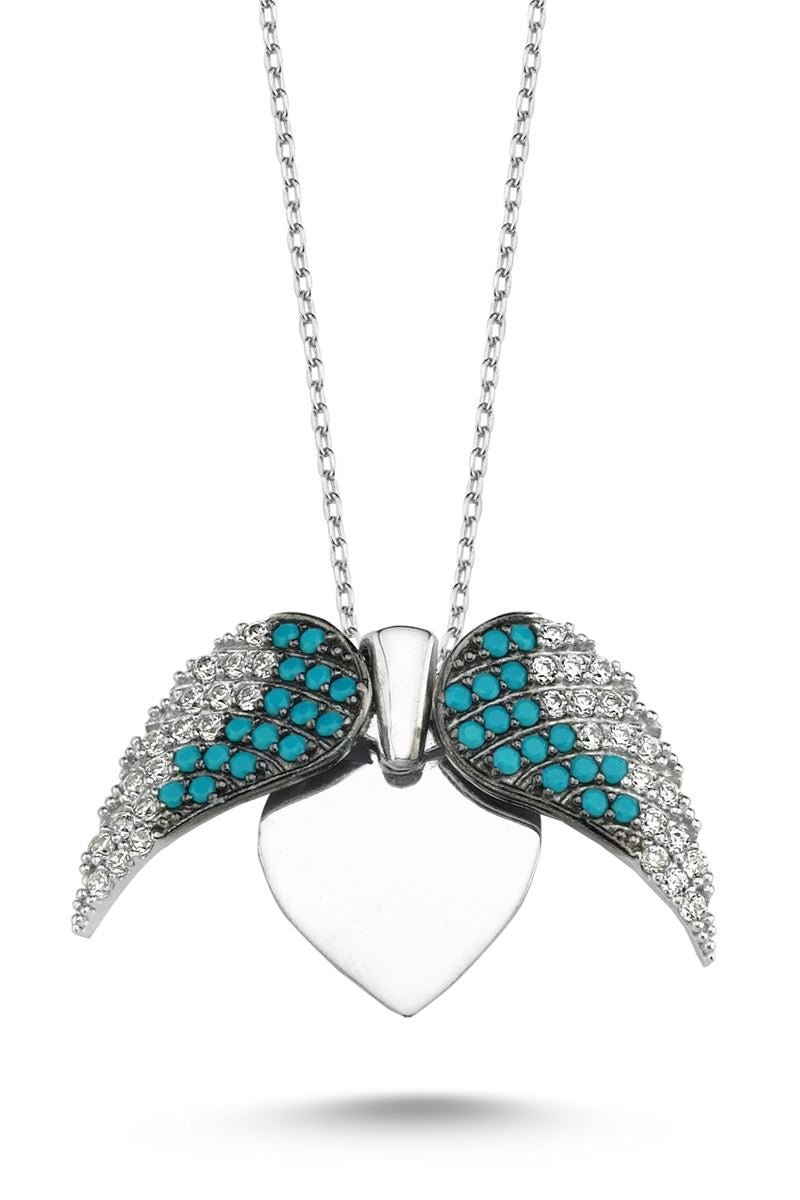 Taki | Wings of Love Personalized Name Ladies Silver Heart Necklace - TryAladdin