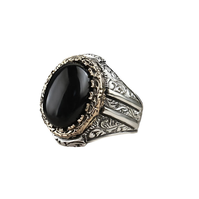 Tesbihevim | Men's Silver Ring with Onyx Stone Master Craftmanship - TryAladdin