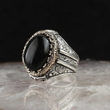 Tesbihevim | Men's Silver Ring with Onyx Stone Master Craftmanship - TryAladdin