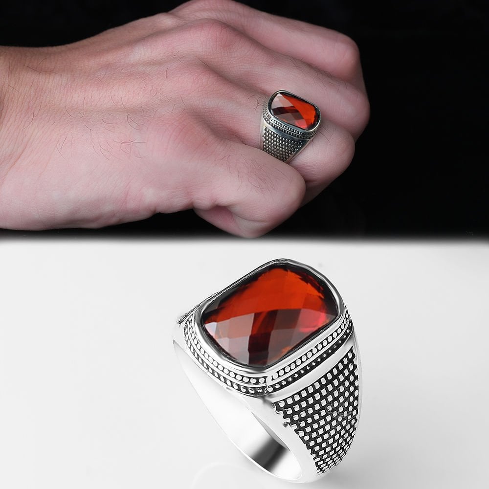 Tesbihevim | Men's Silver Ring with Zircon Stone - TryAladdin