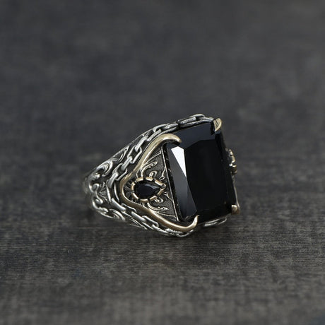 Tesbihevim | Silver Ring for Men with Chain Series Zircon Stone - TryAladdin