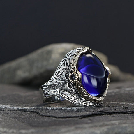 Tesbihevim | Silver Ring for Men with Parliament Blue Zircon Stone - TryAladdin