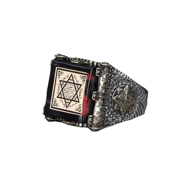 Tesbihevim | Silver Ring for Men with Seal of Solomon and Amber Stone - TryAladdin