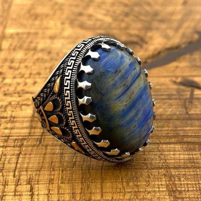 Unique Men's Lapis Lazuli Stone Silver Ring - TryAladdin