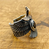 Unisex Adjustable Eagle Silver Ring with Black Onyx Stone - TryAladdin