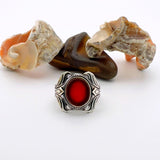 Unisex Red Agate Silver Ring - TryAladdin