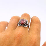 Unisex Red Zircon Stone Silver Ring - TryAladdin