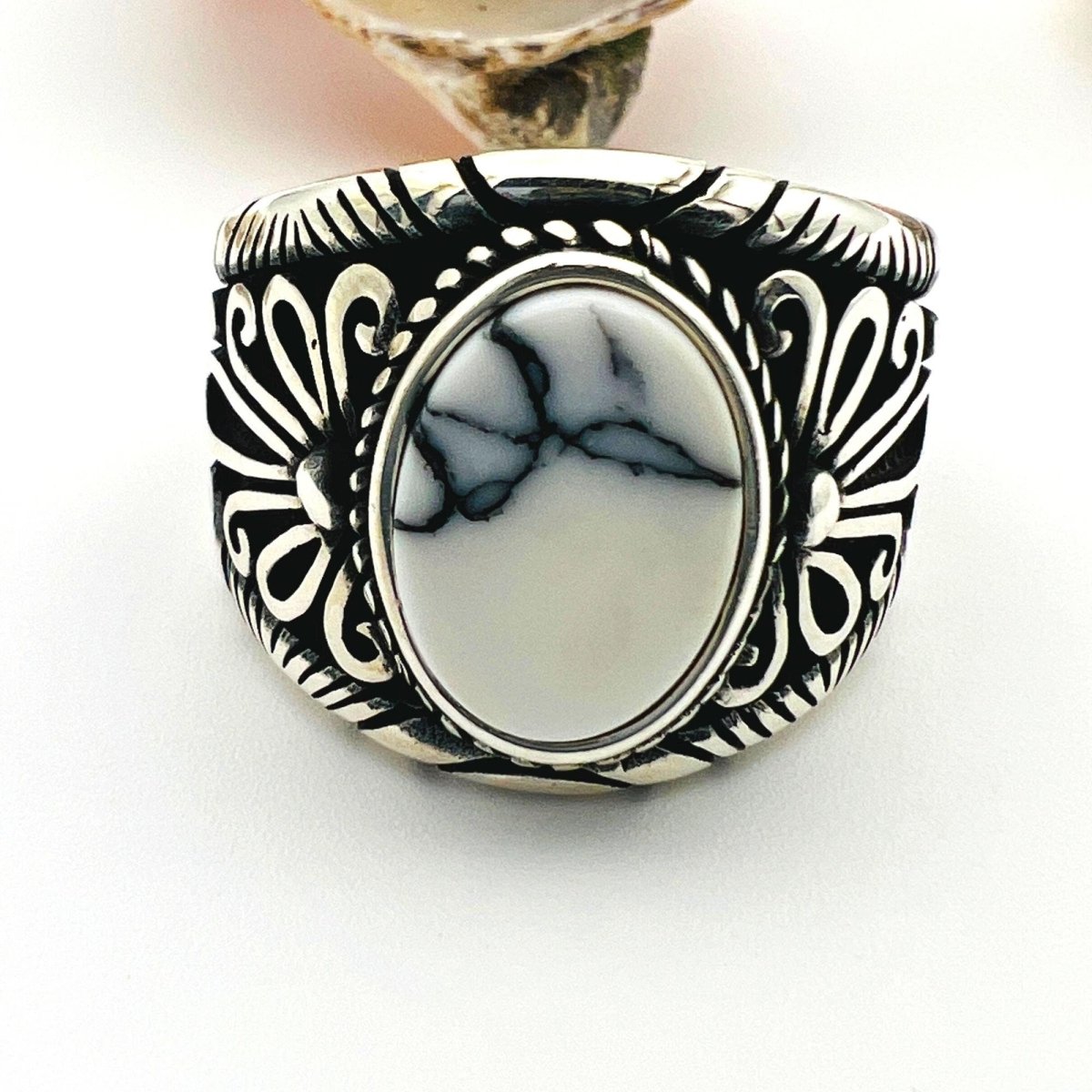 White Turquoise Stone Men's Ring - TryAladdin