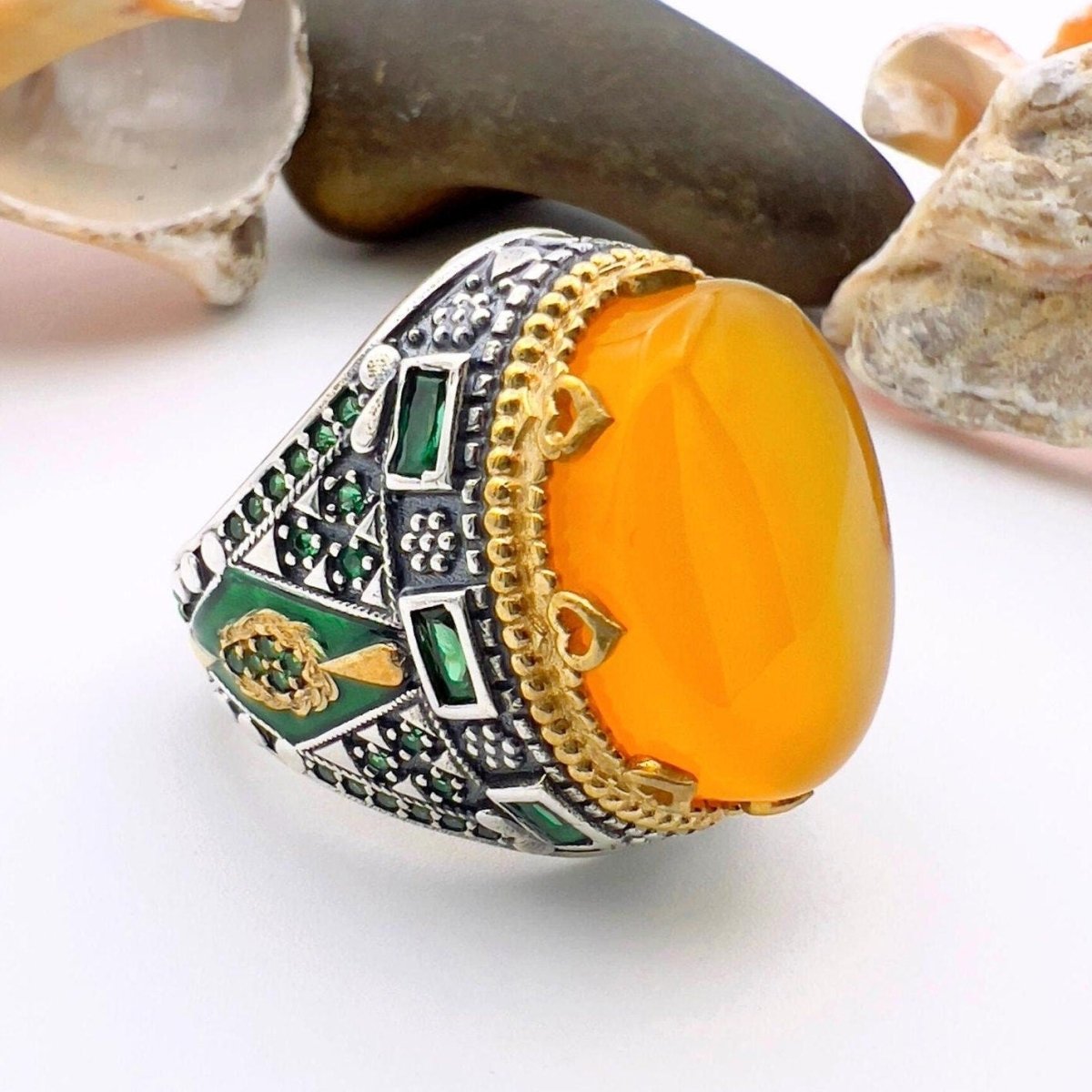 Yellow Agate Stone Men's Ring - TryAladdin