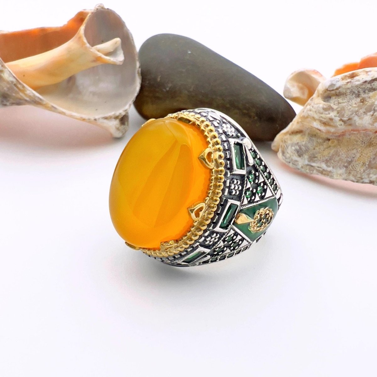 Yellow Agate Stone Men's Ring - TryAladdin