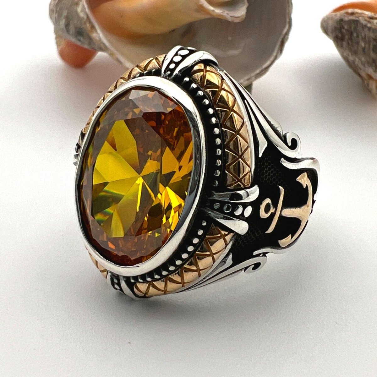 Yellow Citrine Stone Double Headed Eagle Ring - TryAladdin