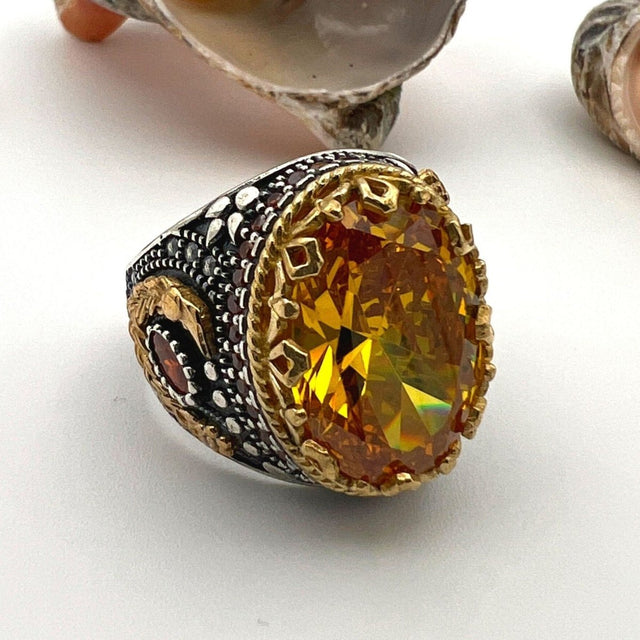 Yellow Citrine Stone Men's Ring - TryAladdin