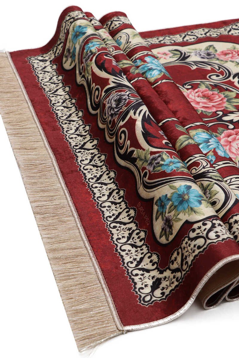 Bursa Ipek | Burgundy Velvet Carpet Prayer Rug - TryAladdin