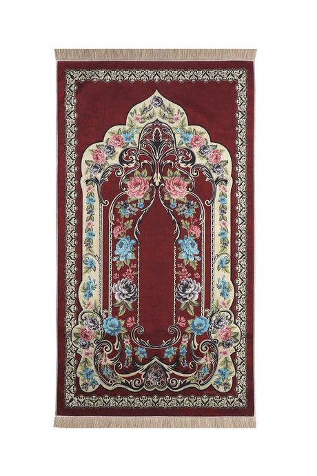 Bursa Ipek | Burgundy Velvet Carpet Prayer Rug - TryAladdin